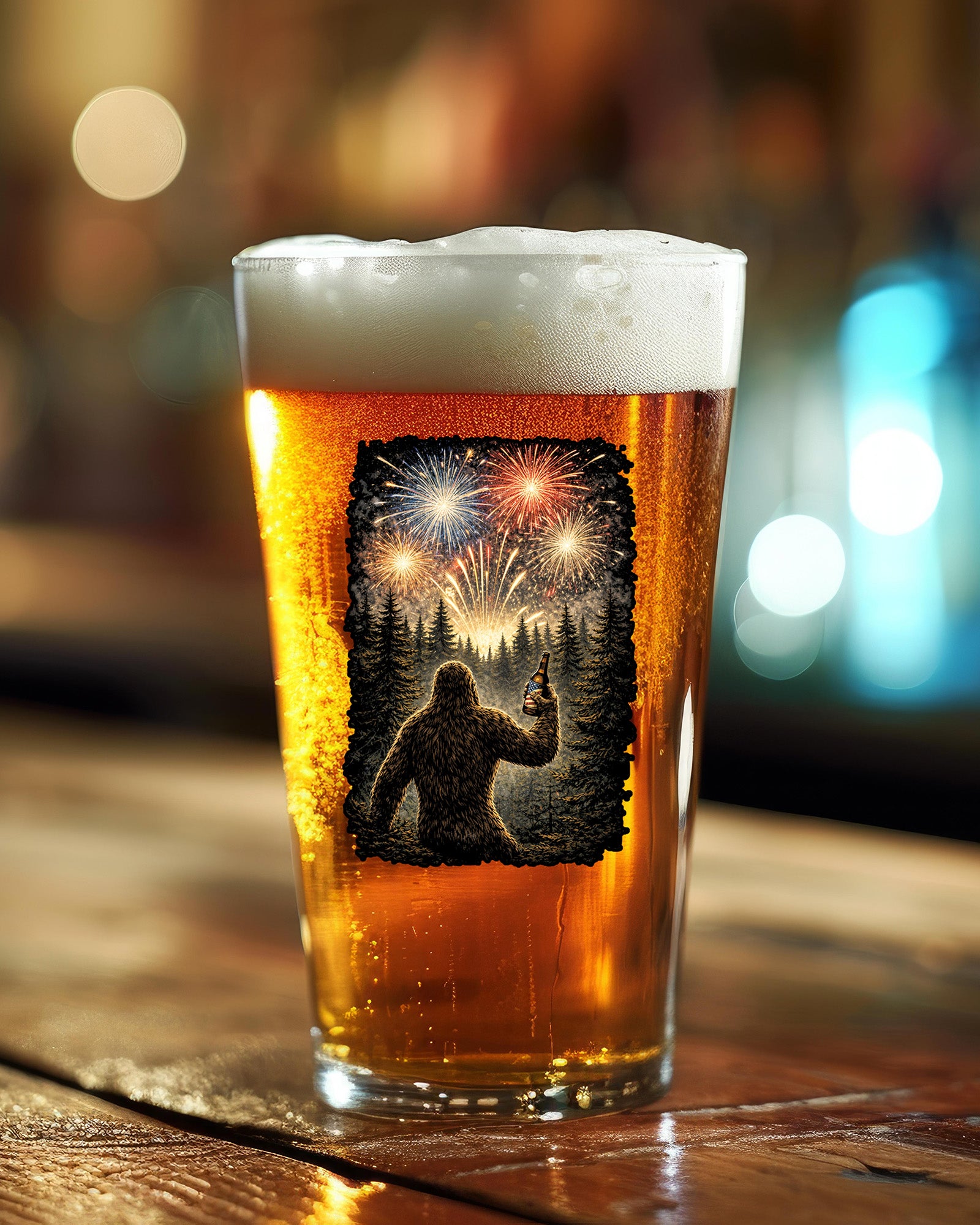 Bigfoot Fireworks Pint Glass